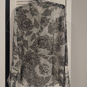 CABI Catherine Blouse 731 sheerWht Blk Paisley Lrg